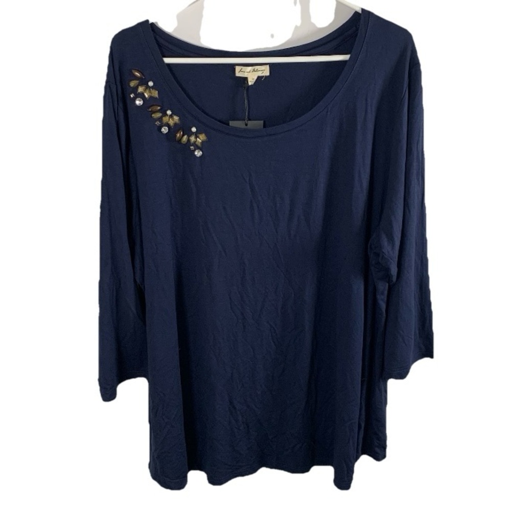 NWT Jane and Delancey Women Sz 3XL Blouse Top Navy Blue‎ Beading Stretch Soft